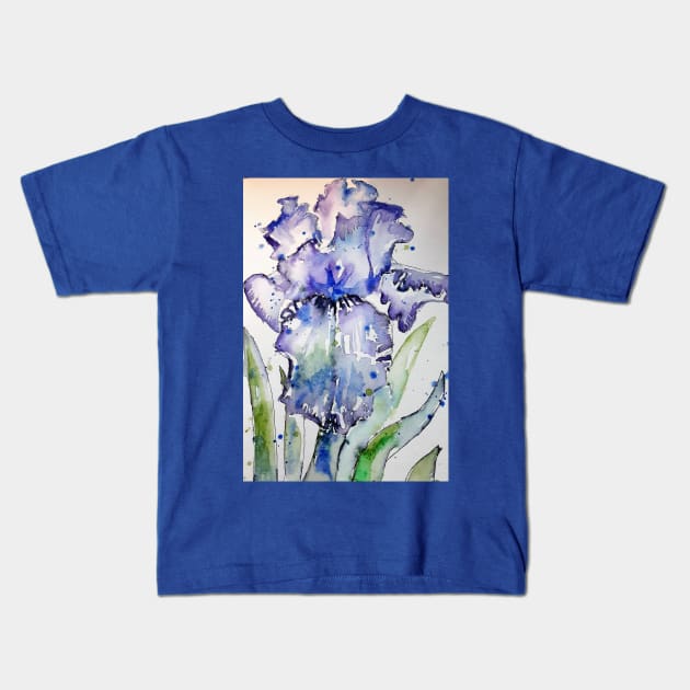 Purple Iris Watercolor and Ink Painting Kids T-Shirt by SarahRajkotwala